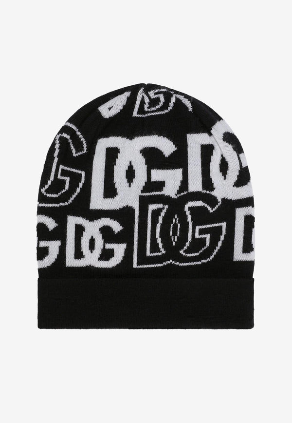 Dolce & Gabbana Kids Girls Jacquard DG Logo Beanie Monochrome LBKH81 JBVV9 S9000