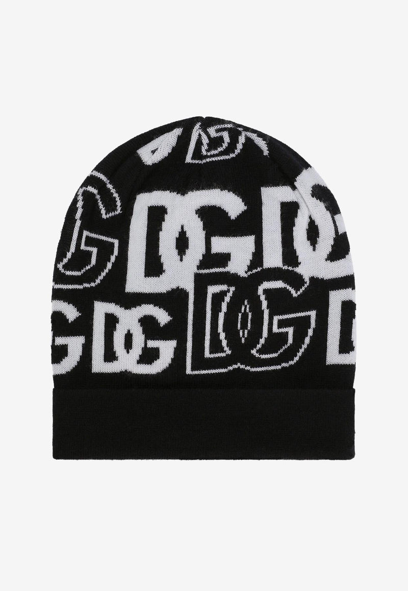 Dolce & Gabbana Kids Girls Jacquard DG Logo Beanie Monochrome LBKH81 JBVV9 S9000