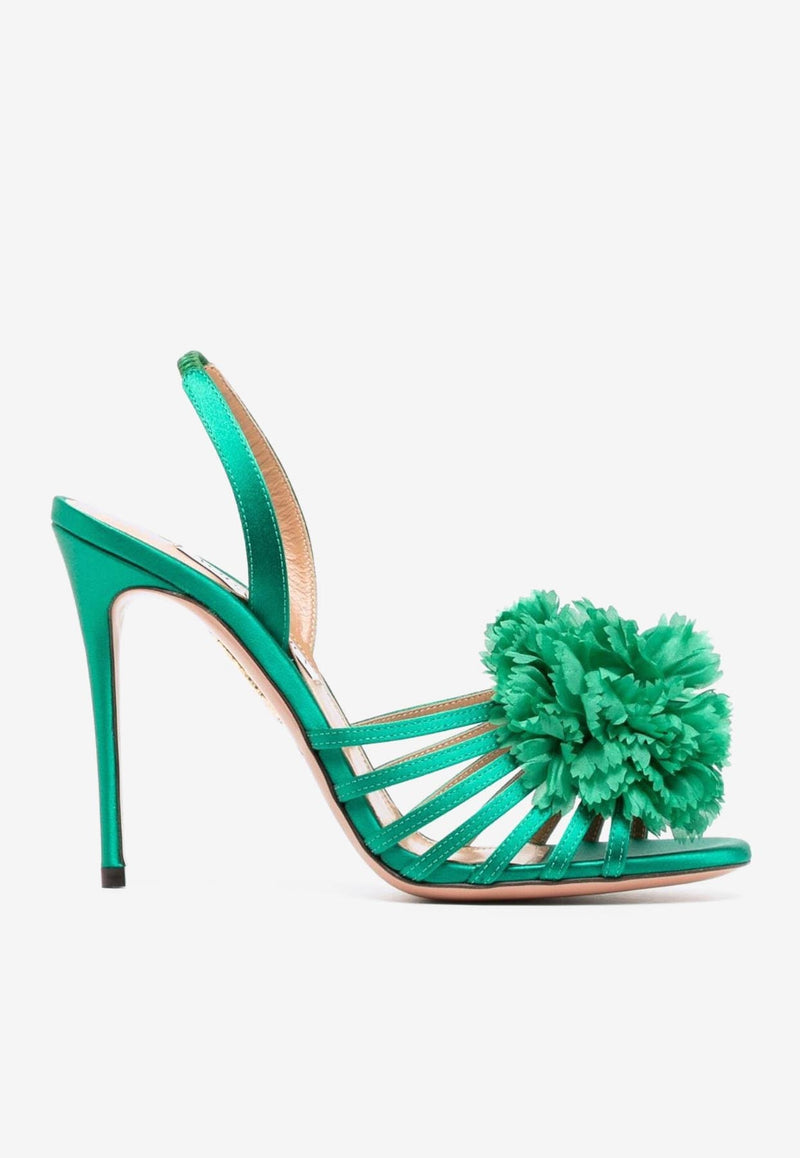 Aquazzura Love Carnation 105 Satin Sandals LCRHIGS0-SATEME EMERALD Green