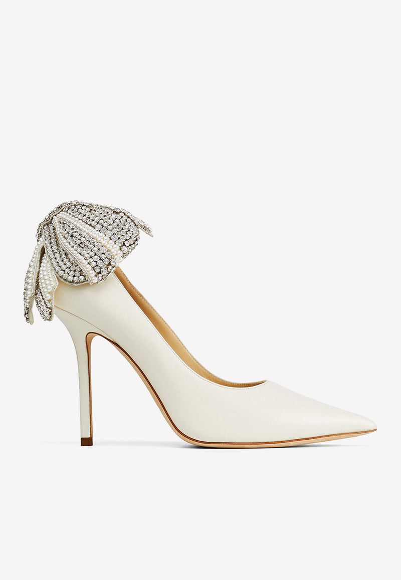 Jimmy Choo Love 100 Nappa Leather Pumps with Pearl and Crystal Bow Latte LOVE 100 BLG LATTE MIX