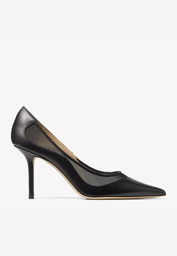 Jimmy Choo Love 85 Pointed Pumps in Nappa Leather and Mesh Black LOVE 85 NMS BLACK/BLACK