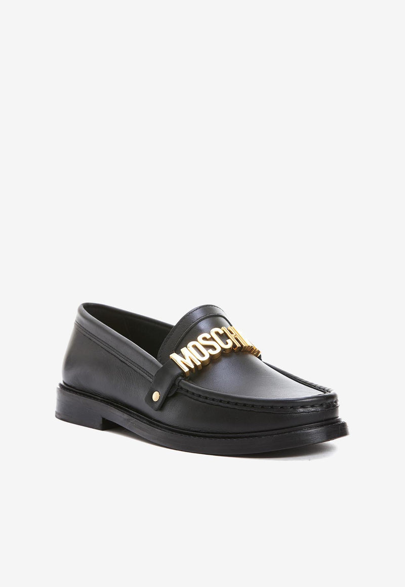 Moschino Logo Leather Loafers MA10362C1FMF0000 VITELLO NERO Black