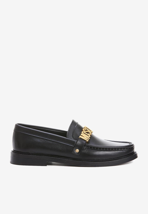 Moschino Logo Leather Loafers MA10362C1FMF0000 VITELLO NERO Black