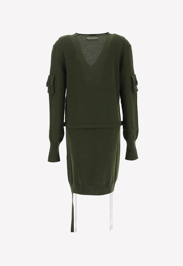V-Neck Long-Sleeved Sweater Khaki MAK1180-YAX420 FG720