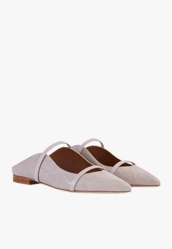 Malone Souliers Maureen Pointed Flat Mules in Embossed Leather Lilac MAUREEN FLAT 226 LILAC PINK/LILAC PINK