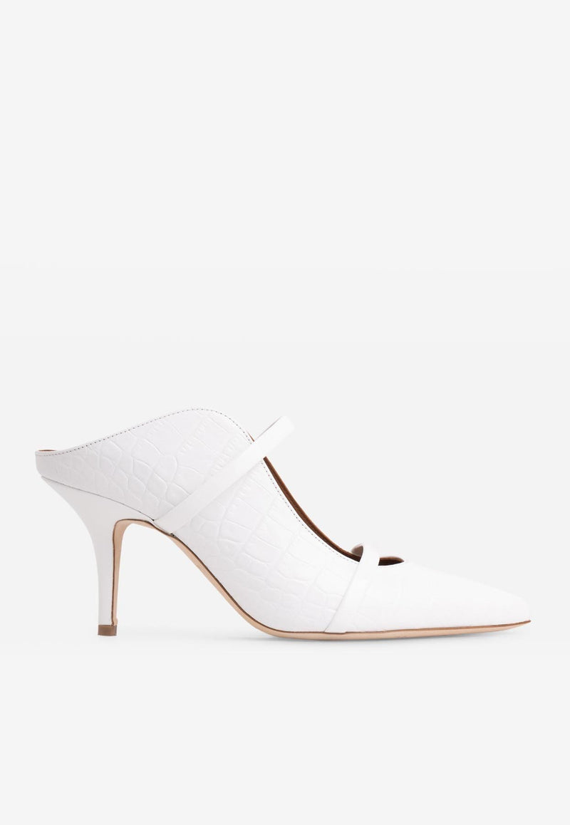 Malone Souliers Maureen 70 Mules in Croc-Embossed Leather White MAUREEN 70-314 WHITE/WHITE