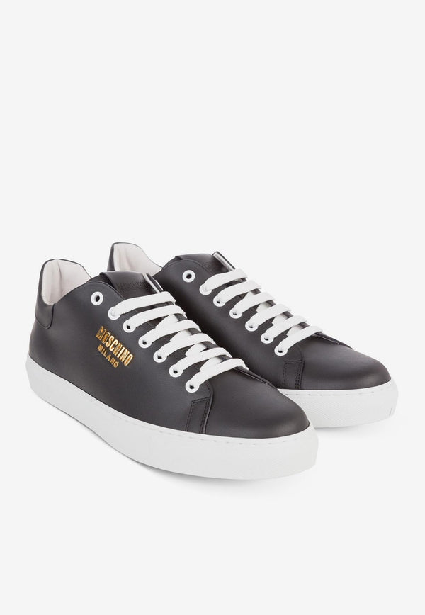 Moschino Low-Top Leather Sneakers MB15652G1GGA000A VITELLO NERO Black