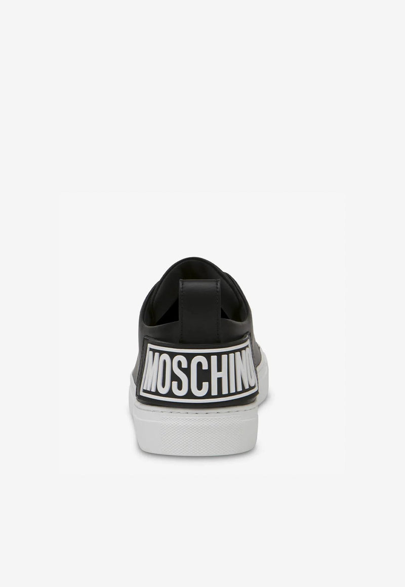 Moschino Logo Low-Top Leather Sneakers MB15822G0FGA0000 VITELLO NERO Black