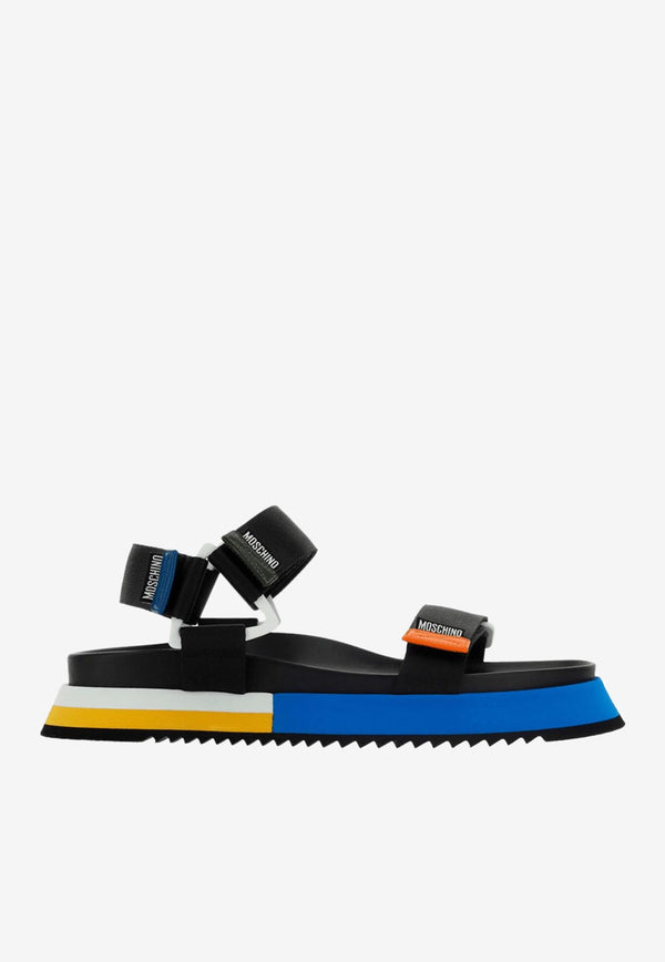 Moschino Logo Velcro Strap Sandals MB16034G0GGP200A NASTRO NERO/MULT Black