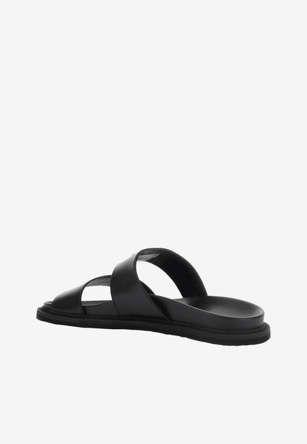 Moschino Leather Flat Sandals MB28203G1GGA0000 VITELLO NERO Black