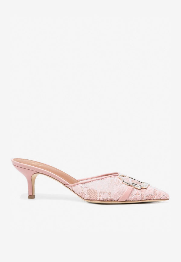 Malone Souliers Missy 45 Pointed Lace Mules with Crystal Buckle Pink MISSY 45-11 PINK/ROSE