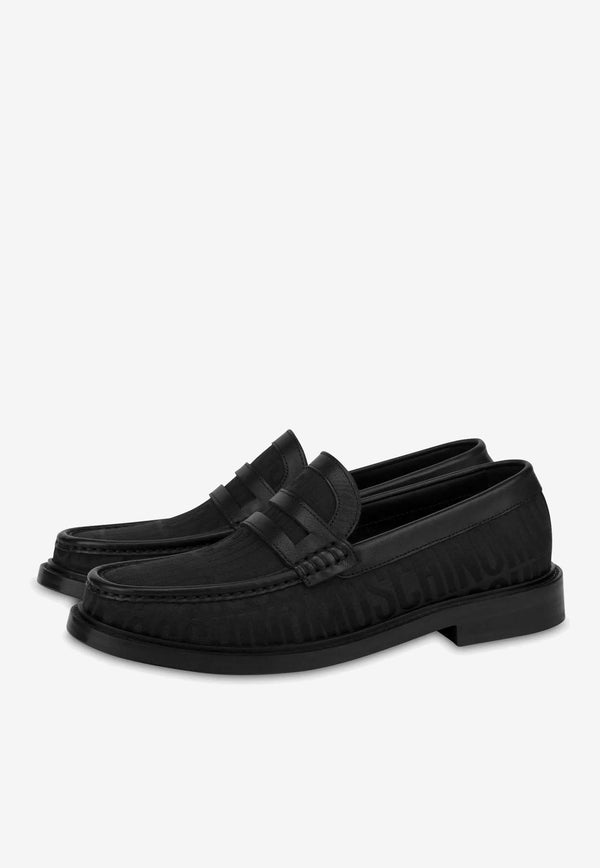 Moschino All-Over Logo Leather Loafers MM10013C0G101000 NERO Black