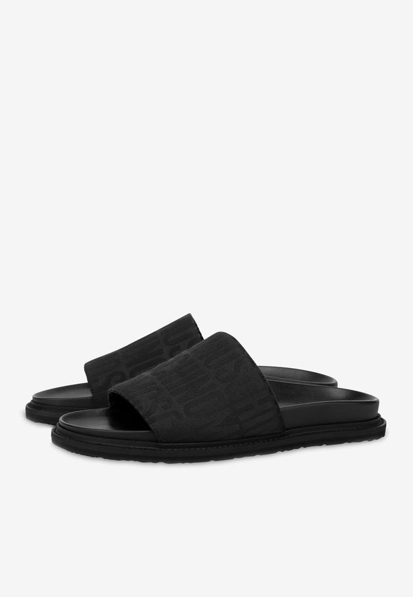 Moschino All-Over Logo Slide Sandals MM28033G0G101000 NERO Black