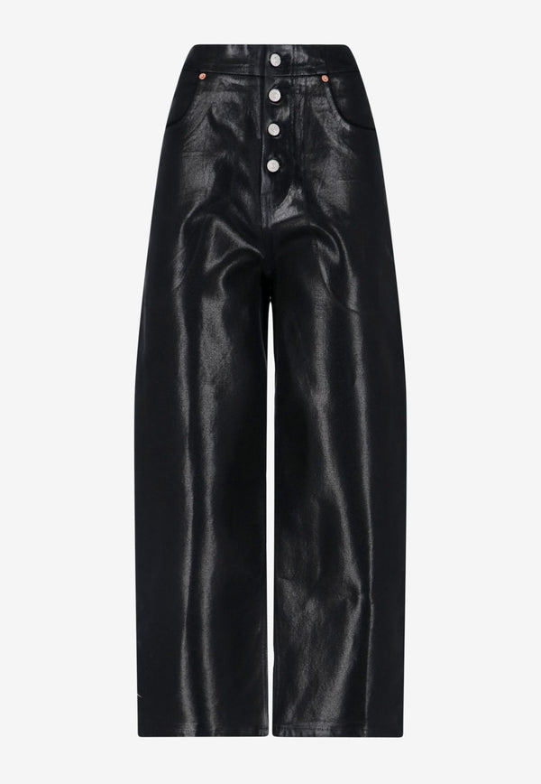 MM6 Maison Margiela High-Rise Pants in Faux Leather Black MMMBFLP