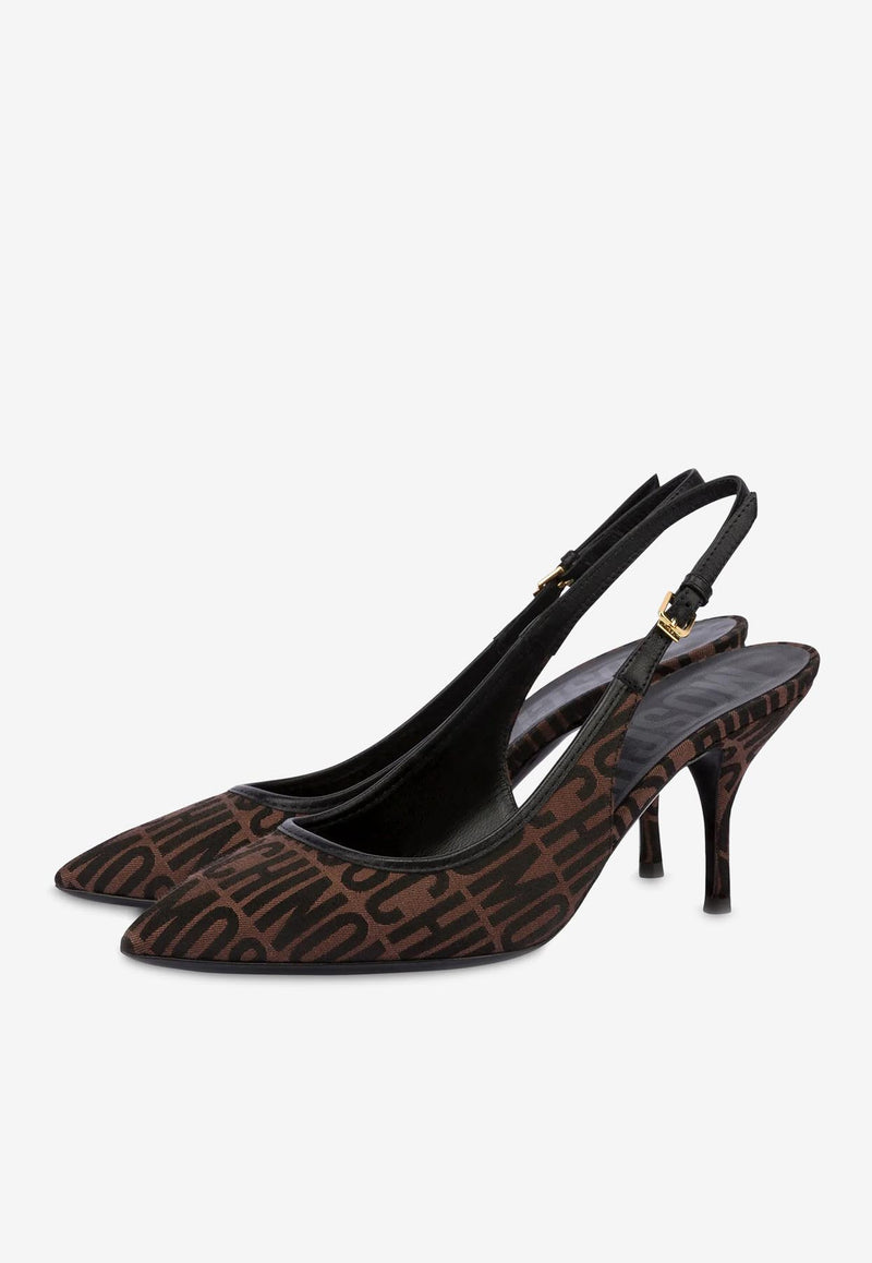 Moschino 75 All-Over Logo Slingback Pumps MN10047C1G10130A MA-NE Brown
