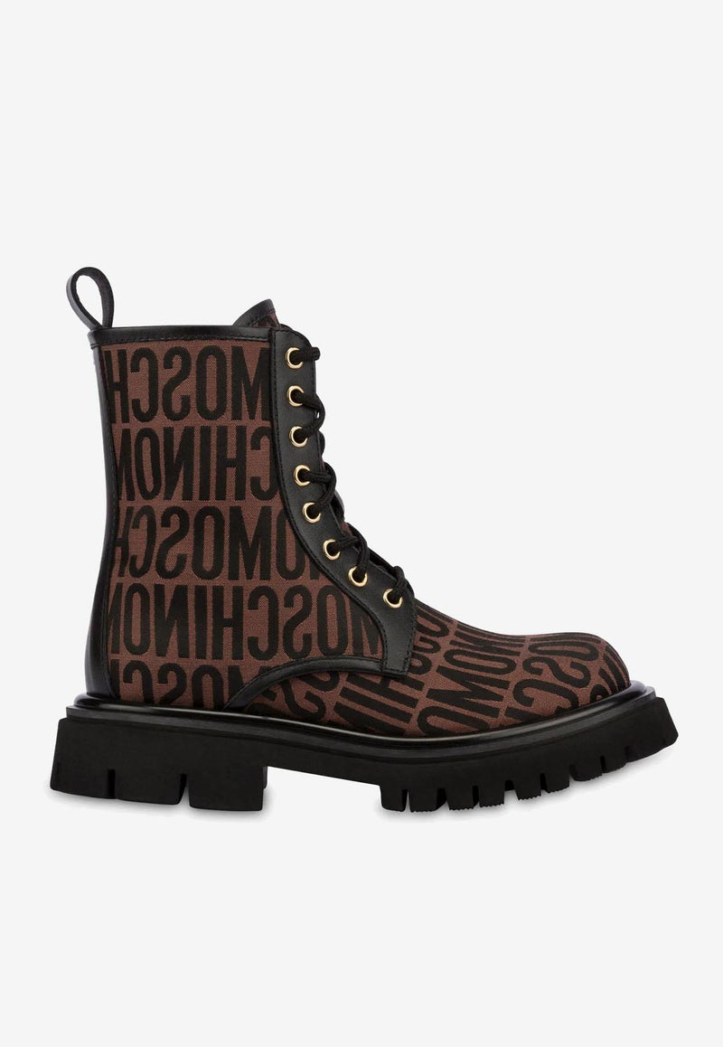 Moschino All-Over Logo Combat Boots MN24014G1G10130A MA-NE Brown