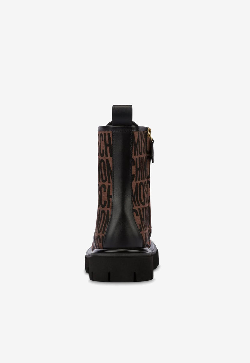 Moschino All-Over Logo Combat Boots MN24014G1G10130A MA-NE Brown