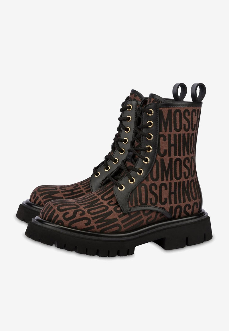 Moschino All-Over Logo Combat Boots MN24014G1G10130A MA-NE Brown