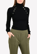Embellished Rib-Knit Turtleneck Sweater