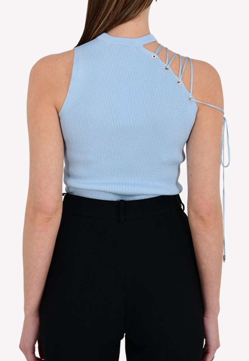 Lace-Up One-Shoulder Stretch Knit Top