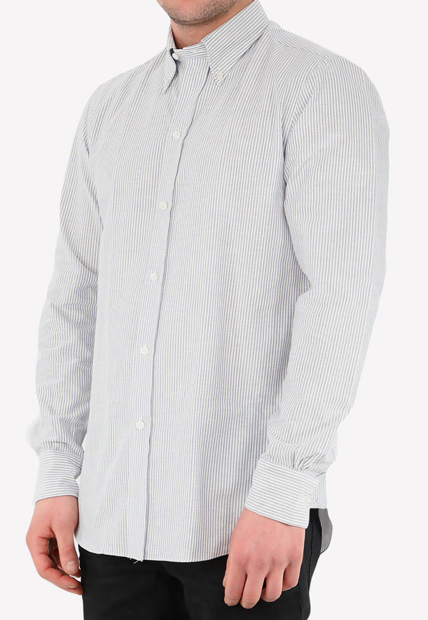 Salvatore Piccolo Pinstripe Long-Sleeved Shirt White LS 365--BIANCO/BLU