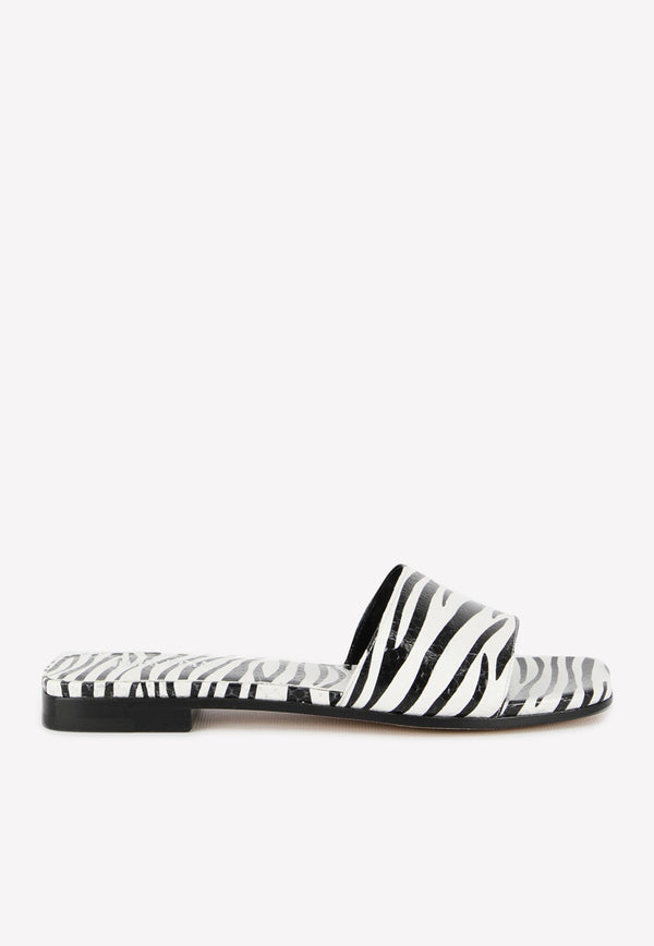 Paris Texas Zebra Print Leather Flat Sandals PX796-XPZSF-ZEBRA White