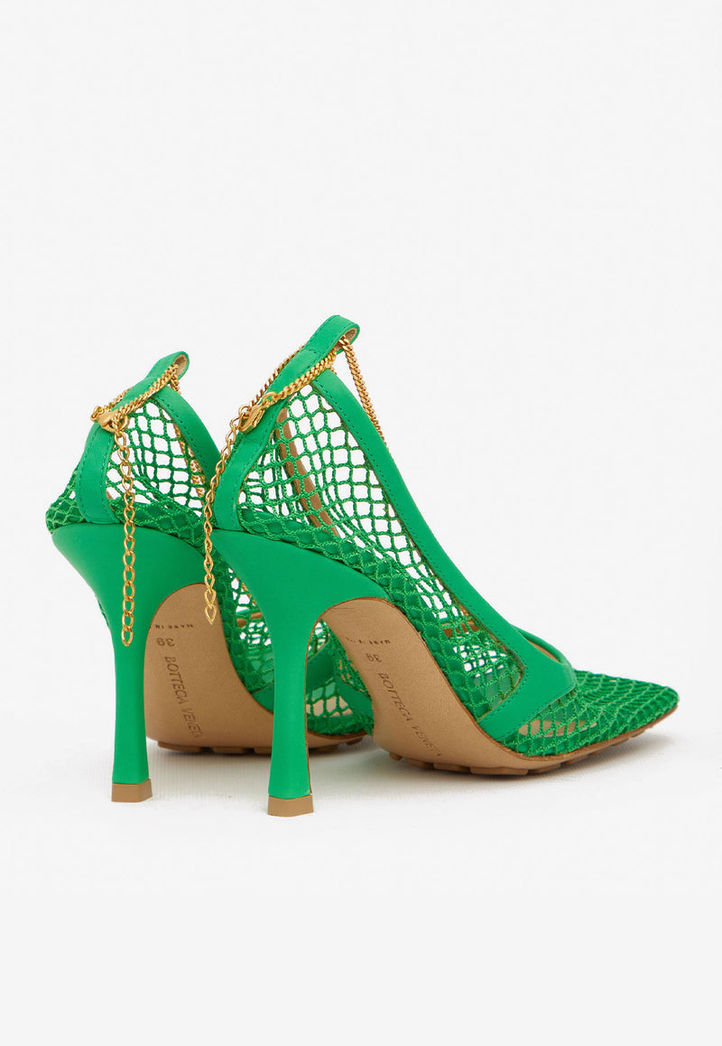 578321-VBPS1-3708 Green 90 Stretch Sandals in Calfskin and Mesh