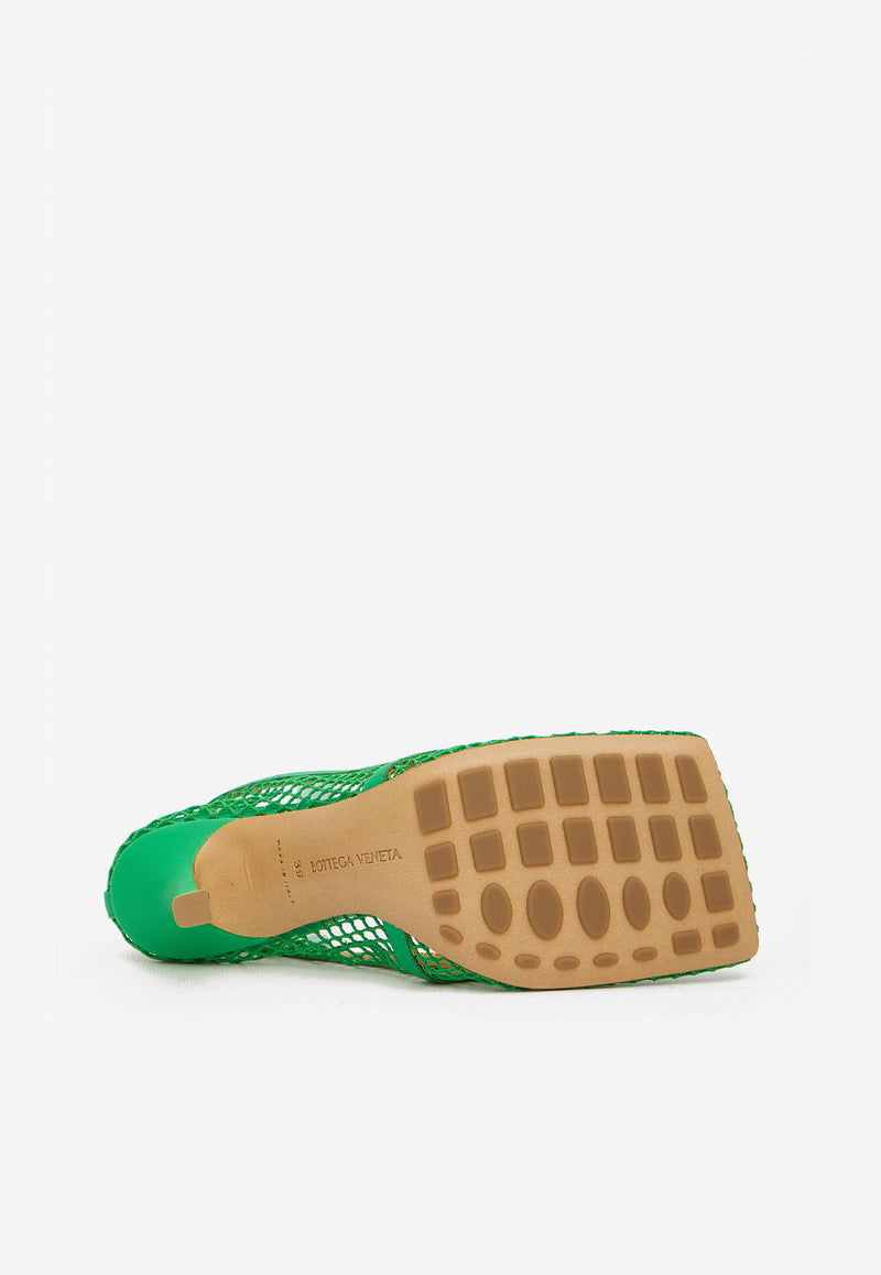 578321-VBPS1-3708 Green 90 Stretch Sandals in Calfskin and Mesh