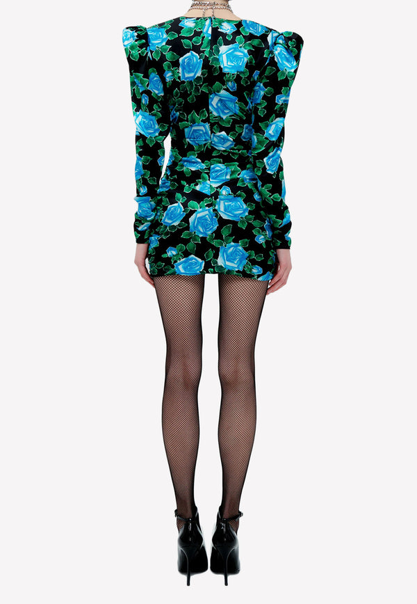 Alessandra Rich Floral Print Silk Mini Dress Multicolor FAB3078-F3718-900
