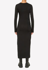 Alessandra Rich Asymmetric Ruffled Silk Gown with Crystal Embellishment Black FAB3074-F2569-900