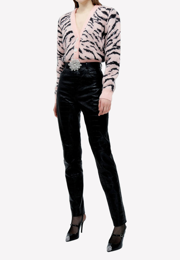 Alessandra Rich Zebra Pattern Knitted Cardigan Pink FAB3119-K3760-9041