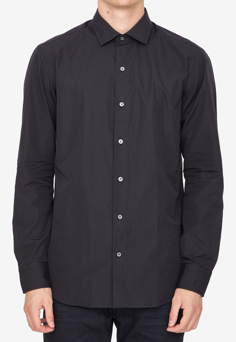 POPBC-CU-IF-26 Black Button-Up Long-Sleeved Shirt