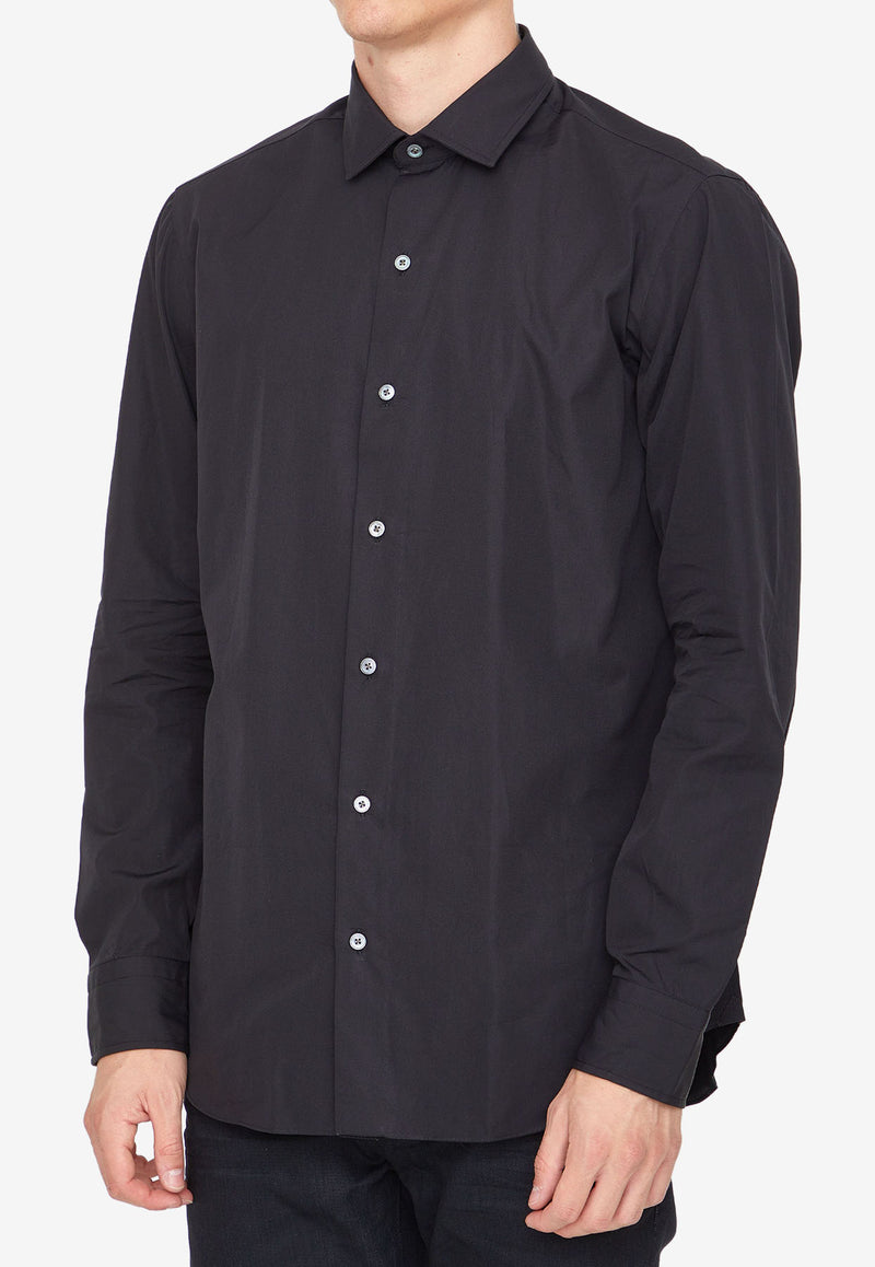 POPBC-CU-IF-26 Black Button-Up Long-Sleeved Shirt