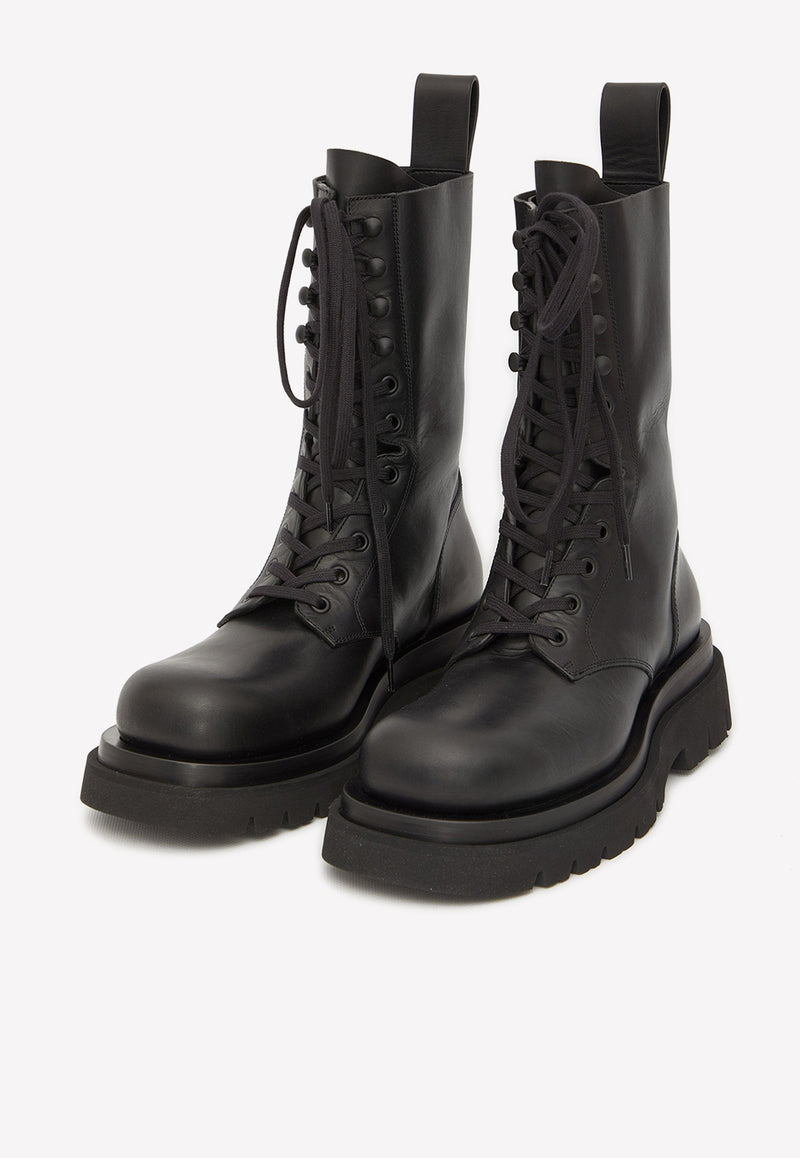 Bottega Veneta Lug Lace-Up Leather Boots Black 716222-VBS50-1000