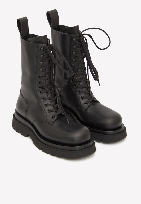 Bottega Veneta Lug Lace-Up Leather Boots Black 716222-VBS50-1000