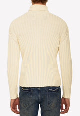 Ten C Turtleneck Ribbed Knit Wool Sweater 22CTCUM04184-006450-107 White