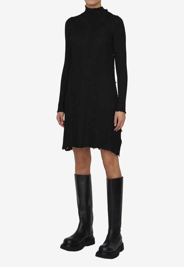 Bottega Veneta Plissé Sleeved Mini Dress Black 716861-V2I60-1000