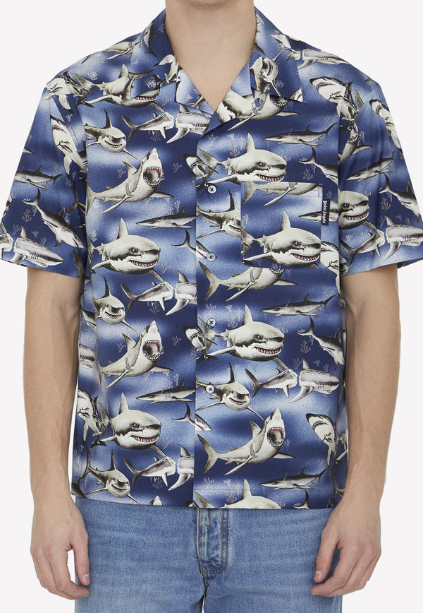 Palm Angels Shark Print Short-Sleeved Shirt PMGA110S23FAB005--4510 Blue