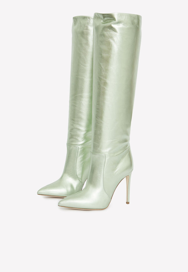 105 Knee-High Leather Boots Paris Texas Green PX501-XLTM3-SPRING GREEN