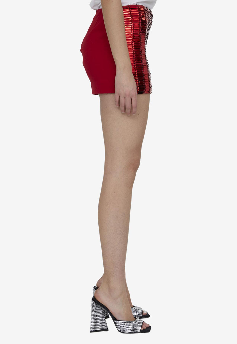 The Attico Rue Rectangular Sequin Mini Skirt Red 231WCS87-H111-010