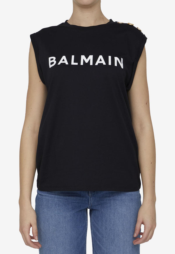Balmain Logo Print Sleeveless Top Black AF1ED000BB02--EAB