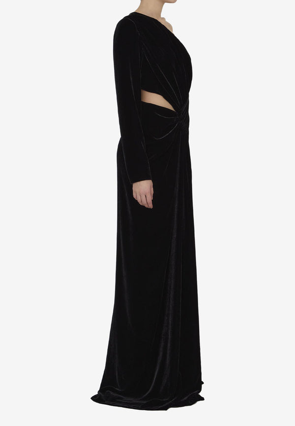 Costarellos Velvet One-Shoulder Maxi Dress Black FW22 - 53--BLACK