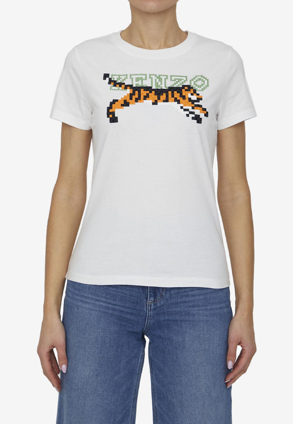 Kenzo Tiger Logo Embroidered Crewneck T-shirt FD52TS012-4SG-02 White