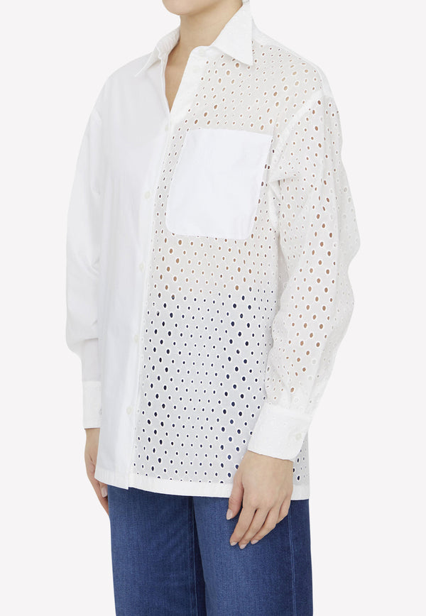 Kenzo Broderie Anglaise Long-Sleeved Shirt White FD52CH078-9FG-02