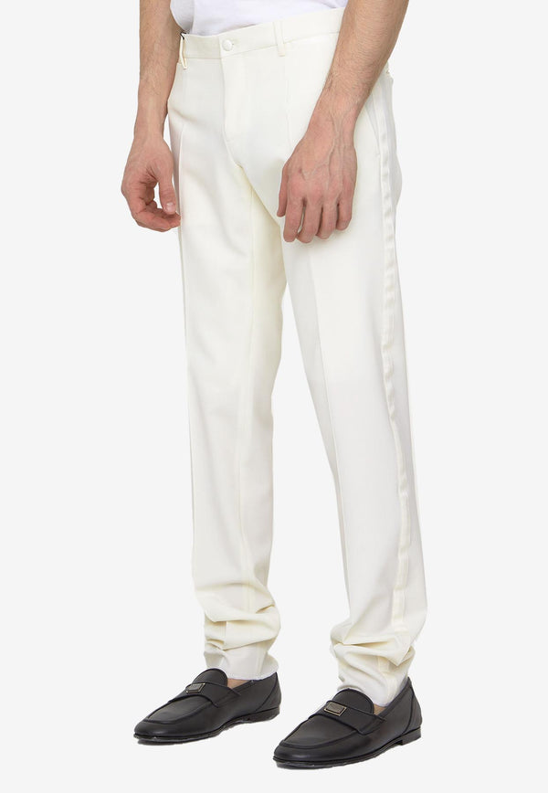 Dolce & Gabbana Wool Tuxedo Pants GWZXMT-GF816-W0001 Cream