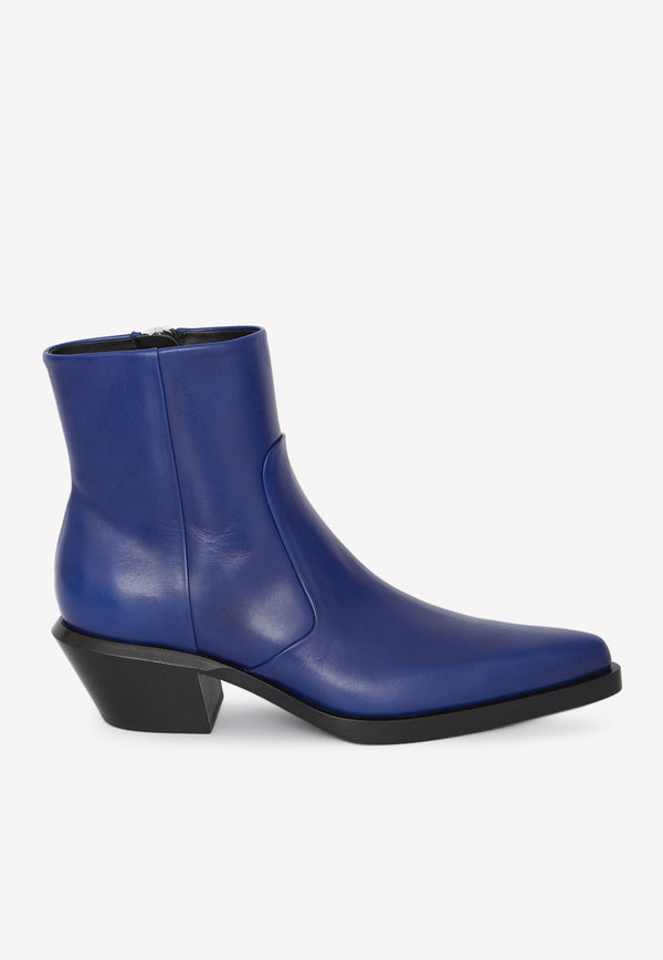 Off-White Slim Texan Ankle Boots in Leather Blue OMID018S23-LEA001-4510