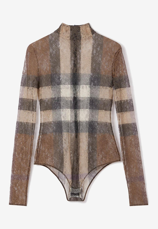 Burberry Check-Print Lace Bodysuit Brown 8069991--B3074