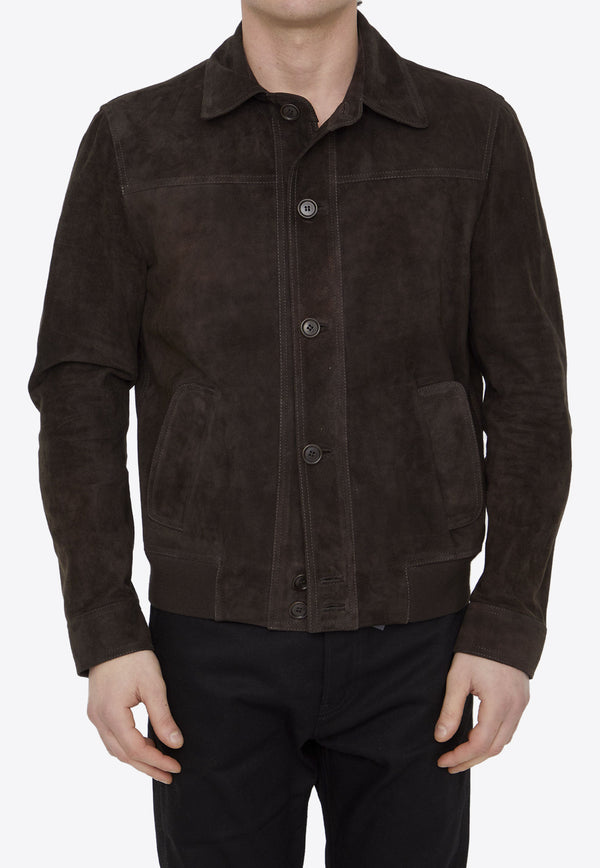 Salvatore Santoro Suede Leather Buttoned Jacket Brown 44543-VAGE-COFFE