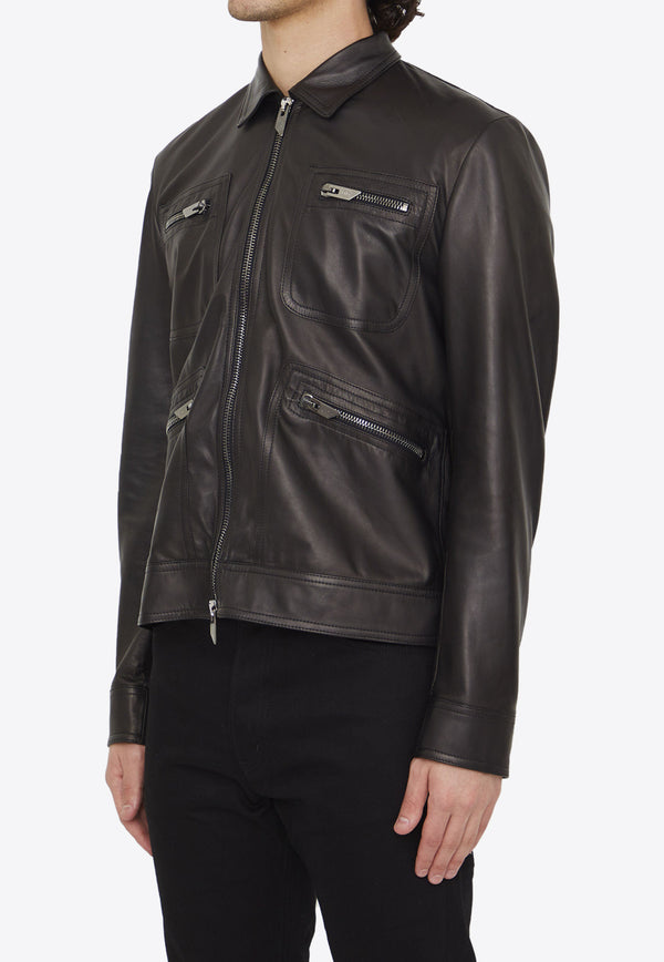 Salvatore Santoro Zip-Up Leather Jacket Black 44536-ETE-BLACK
