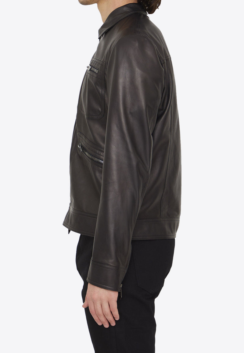 Salvatore Santoro Zip-Up Leather Jacket Black 44536-ETE-BLACK